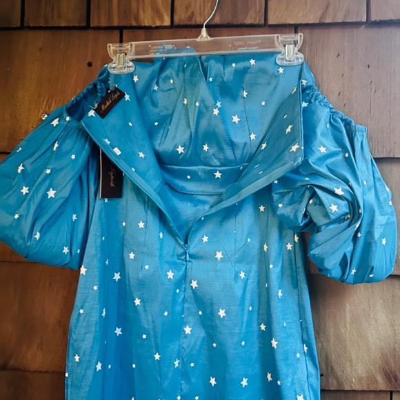Michele Laperle White Stars Print Puff Sleeves Knee Length Blue Bustier Dress 8 - Picture 12 of 12